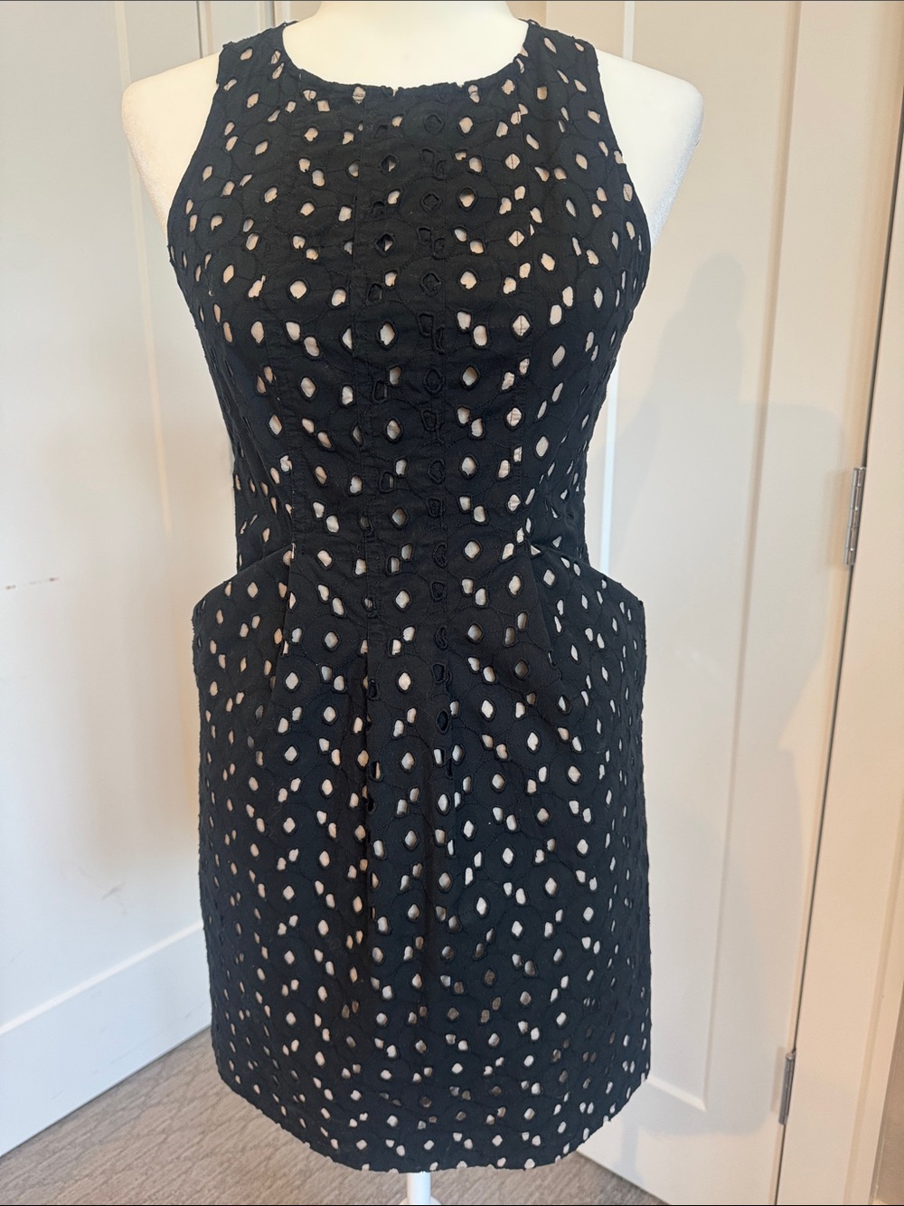Hoss Intropia Sleeveless Black Eyelet Mini Dress with Nude Lining